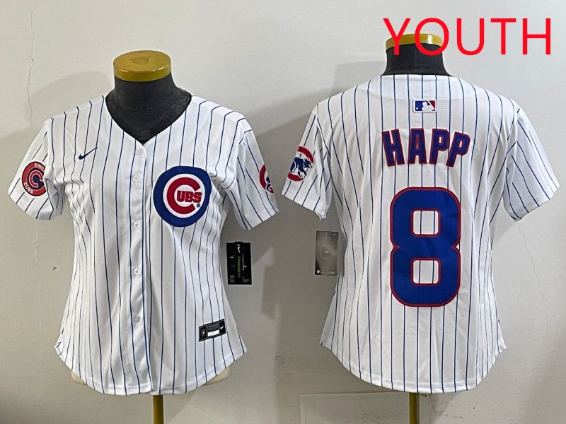 Youth 2025 Chicago Cubs #8 Happ White Stripe Game Nike MLB Jersey style 5->youth mlb jersey->Youth Jersey